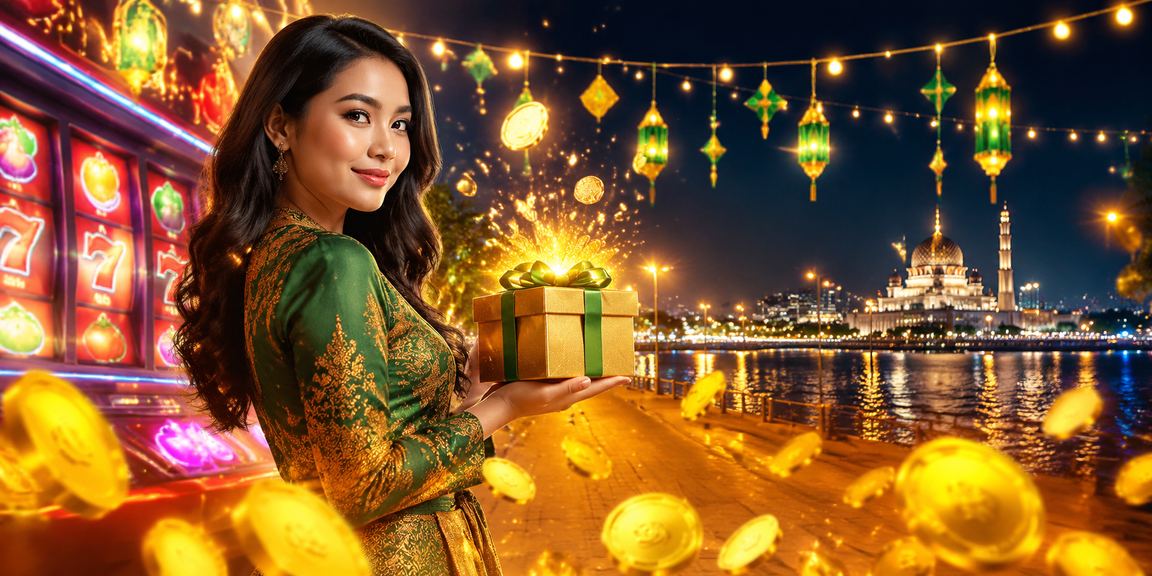 Tampilan layar mesin slot digital dengan tema festival