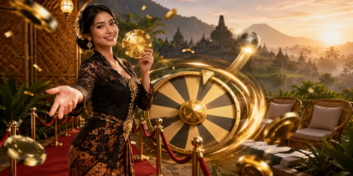 Model Vietnam berpose depan layar undian berhadiah di acara kasino mewah